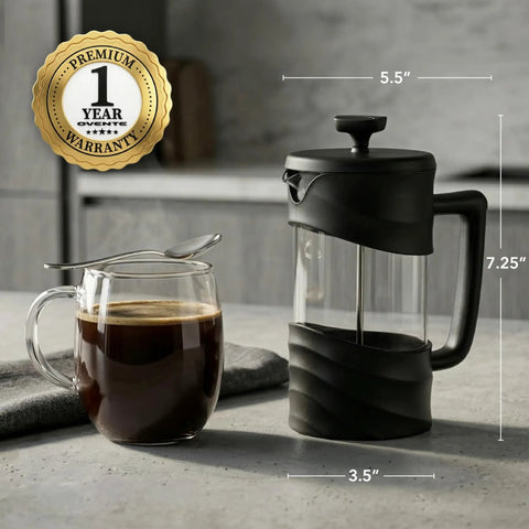 French Press Coffee Maker 20 Oz On The Go With Heat Resistant Borosilicate Glass And Stainless Steel 4 Level Filtration System