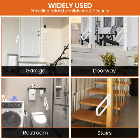 Built Tough Steel Wall Mount Handrail For Stairs And Decks, 18 Inch White Indoor Outdoor Safety Railing for garage, doorway, restroom, stairs.