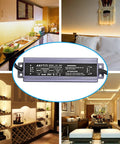 Beefy 12V LED Power Supply IP67 Waterproof, 150W, shown with indoor lighting setups, 120VAC to 12V DC Converter, 3-Prong Plug