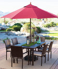 Beefy 52 Pound Heavy Duty Umbrella Base With Brakeable Wheels For Outdoor Use under red market umbrella on patio set