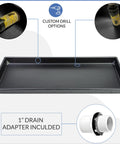 Heavy Duty HDPE HVAC Drain Pan Drip Tray For Electric Units AC And Heater Condensation Catcher Black 39.5 By 16.5 Inch with drill options and 1" drain adapter