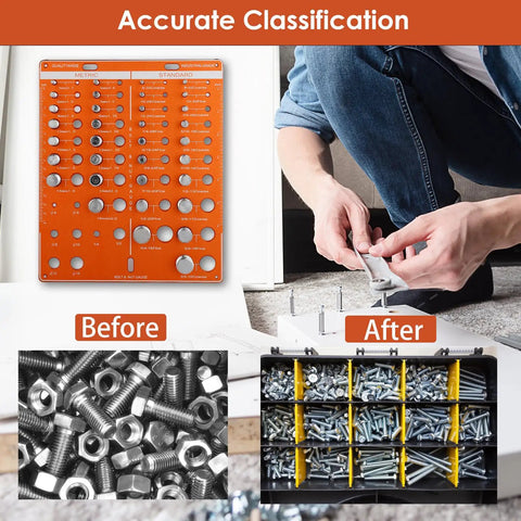 Nut And Bolt Thread Checker Kit With Standard And Metric Gauges 42 Hole Screw Size Tester installation and sorted bolts