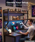 Person using 2-Tier Open Desk Organizer With DIY Pegboard, Space Saving Desktop Storage Rack For Home, Office, And Dorm