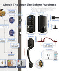 Dimensions and components of WiFi Smart Fingerprint Front Door Lock Set With Remote App Control Hands Free No Fuss Keyless Entry.
