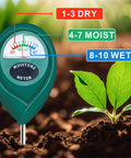 Five Point Five Inch Deep Probe Soil Moisture Meter For Indoor And Outdoor Plants with dial showing dry, moist, wet zones