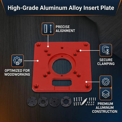Heavy Duty Aluminum Router Table Insert Plate Slides Right Into Your Bench Quick Threads Lock It Down Firm For Rock Solid Alignment On Every Woodworking Project You Run.