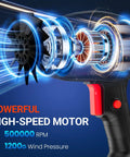 Close-up of Beast Mode Cordless Leaf Blower's turbo jet 500000 RPM motor, showing high-speed power components