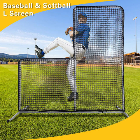 Heavy Duty L Screen Pitching Net For Baseball And Softball Batting Cage 7x7 Beefed Up Backyard Protector with player pitching