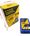 Packaging of 29-Piece Twist Drill Bit Set With 8 Percent Cobalt M42 for Hardened Steel and Cast Iron, shown in box and case