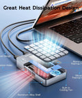 Premium Dual Bay M.2 Nvme Enclosure Deliverin Real Kickin 20Gbps Usb 3.2 Gen2x2 Speed with visible cooling features and design.