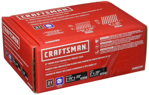 Heavy Duty Framing Nails 21 Degree Round Head Project Pack box showing nails and specifications.