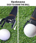 Six Pack Golf Ball Pick Up Retriever Grabber Set With Foldable Claw Sucker Attach To Putter Grip For Easy Cup Retrieval On The Green Lightweight Portable And Quick To Use showing retrieval process