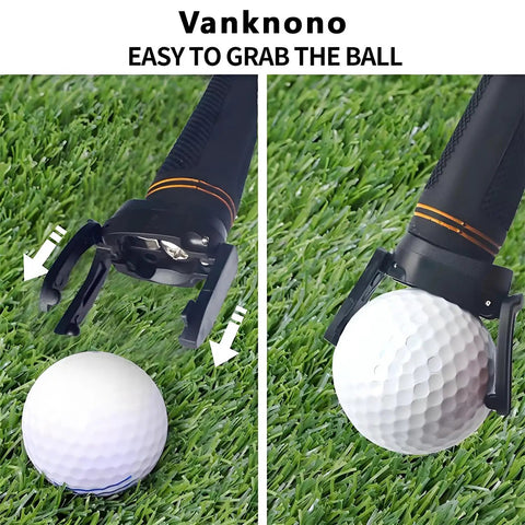 Six Pack Golf Ball Pick Up Retriever Grabber Set With Foldable Claw Sucker Attach To Putter Grip For Easy Cup Retrieval On The Green Lightweight Portable And Quick To Use showing retrieval process