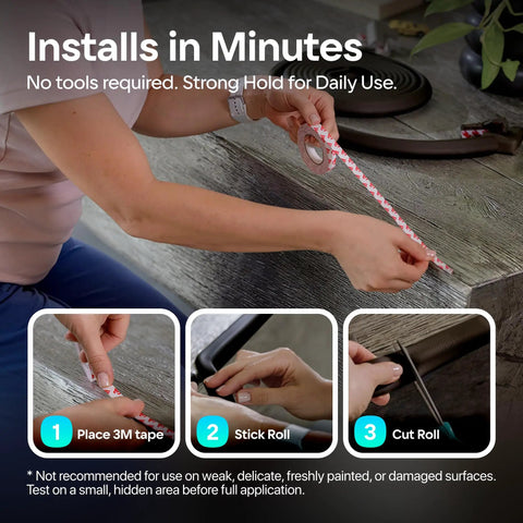 No Sweat Heavy Duty Edge Protector For Baby Proofing Main Home With Grip Tight 3M Tape and Waterproof Non Toxic Foam Padding installation steps.