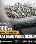 Stainless Steel Deck Screws 10x2.5 Inch 304 Grade 300 Count With T25 Star Drive Bit in bulk box for outdoor projects.