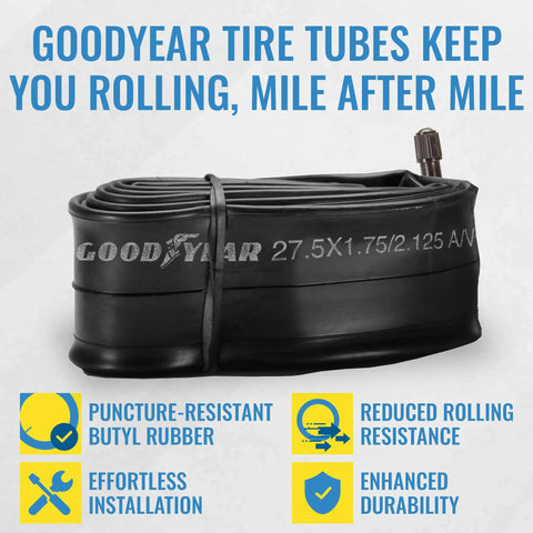 27.5 Inch Bike Tube 1.75-2.125 with Butyl Rubber, durable puncture-proof mountain bike inner tube, easy mounting, reduced rolling resistance