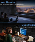 Premium High Density Sound Proof Foam Panels 80 Pack Wedge Acoustic Wall Tiles in home theater and music studio setup.