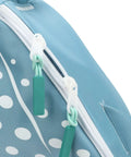 Close-up of Regulator Dive Bag With Massive Capacity And Foam Padding For Safe Travel, blue fabric with whale shark pattern.