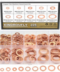 Copper Washer Set 225 Pieces With Seven Sizes M5 To M16 in storage box, high-quality corrosion-resistant copper washers