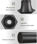 Heavy Duty Black Aluminum Outdoor Post Light Pole With Base For Pathway And Patio Lighting Built To Last No Fuss All Weather Exterior Lamp Post Mount For Yard Garden And Driveway Easy Install showing weatherproof design, stable structure, and die-cast aluminum material.
