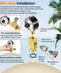 RV40600 brass air relief valve with pressure gauge kit for pool filter systems; includes O-ring and brass body.