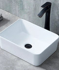Ceramic Vessel Sink 16x12 Inch For Modern Bathroom Vanity Bowl With A Rock Solid Glaze, shown with black faucet on countertop