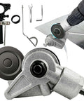 Heavy Duty Electric Drill Plate Cutter With Dual Serrated Wheels, Metal Nibbler Drill Attachment For Sheet Metal Cutting, shown with adapter and accessories