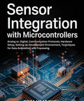 Unlock The Secrets Of Sensor Integration With Microcontrollers Covering Analog Versus Digital Sensors Communication Protocols Easy Hardware Setup Dev Environment Setup And Top Data Acquisition Processing Techniques For Makers And Engineers book cover with circuit board design