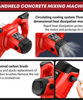 Heavy Duty 2300W 110V Handheld Electric Cement Mixer with cooling system and external brush details shown