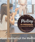 Double Sided Meeting In Progress Door Sign for Office Doors 9.8 Inch Round Wood