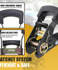 Close-up of Heavy Duty Endless Ratchet Straps No Hook Setup One Inch By Eight Feet 1860 Pound Break Strength Black handle and lever.