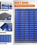 Beefy 75 Drawer Bolt And Nut Organizer With ABS Drawers And Alloy Steel Frame, Laser Welded Heavy Duty Cabinet For Tools And Fasteners, Durable Small Hardware Storage Case, 3.9 Inch Depth, 7.8 Inch Width, front view