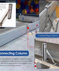 Heavy Duty Aluminum Garage Door Flood Barrier Detachable Water Prevention Shield With Sealing Strip For Driveway Warehouse installation diagram showing connecting column and flood barrier details.