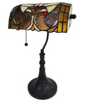 Tiffany Style Stained Glass Desk Lamp With 16 Inch Tall Body Dark Amber Finish Swivel Arm And Tilting Shade Hand Cut 74 Piece Glass Mosaic With Jewels Perfect Desk Or Home Office Vibe Lighting