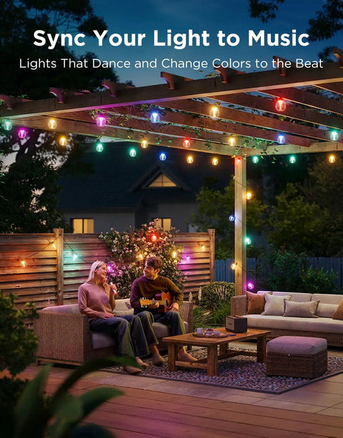 Clear Bulb Outdoor String Lights, 96ft RGBWIC Dimmable Patio And Backyard Lighting With 30 LEDs, 111 Modes, IP67 Waterproof