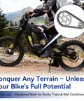 Chain Drive Sprocket Kit For Sur Ron Light Bee X Segway X160 X260 Electric Dirt Bike 420 Chain 42 Link With 30T Front Sprocket And 13T Rear Sprocket LBX LBS Compatible in action on rough terrain