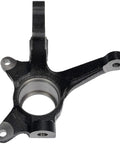 Heavy Duty Front Passenger Side Steering Knuckle Straight Bolt On Replacement Precision Street Fitment, black steel part angle view.
