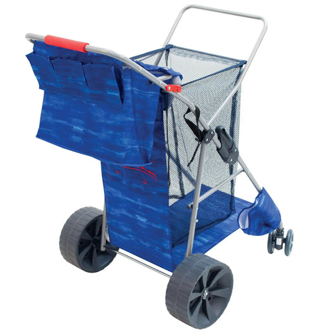 All-Terrain Foldable Beach And Utility Cart With 10 Inch Wheels, Holds 48 Quart Cooler And Four Chairs, side view