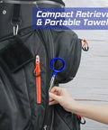 Person placing Telescopic 9 Foot Golf Ball Retriever With Stainless Steel Shaft And Unbreakable Nylon Head into golf bag.