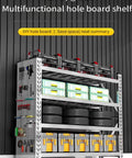Heavy Duty Garage Shelving Workhorse With Adjustable Steel Shelves And Built In Pegboard System 78 Inch Tall rack with tools and tires