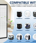 Image showing Three Pack HEPA Filter B Replacement for Air Purifiers with diagrams of compatible models including AC4825 and others.