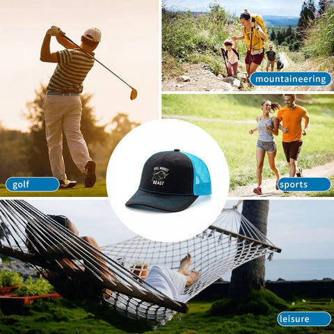 Low Profile Unstructured Athletic Trucker Cap With Adjustable Buckle Six Vent Eyelets One Size Fits Most Unisex Sports Hat in lifestyle settings
