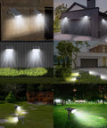 Solar Spotlight Outdoor 1000 Lumens 64 LEDs IP67 Waterproof Landscape Lighting With Four Modes illuminating houses and gardens
