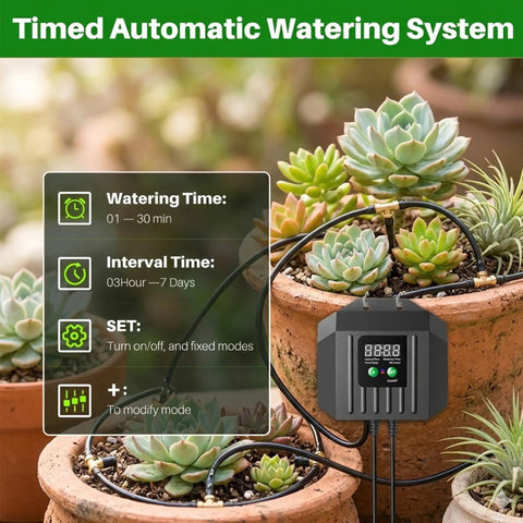 Solar Powered Drip Irrigation System With Digital Programmable Watering Kit, 2200mAh Battery, watering potted succulents