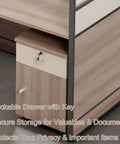 Boss Tier Modular Office Cubicle Workstation Desk Featuring Tempered Glass Privacy Panels And No Stress Usb Charging Hub Plus Lockable Rolling Storage Cabinet With Sleek Cable Management For Seamless Team Collaboration close-up of lockable drawer with key for secure storage.