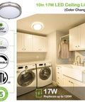10 Inch Flush Mount LED Ceiling Light Fixture 2 Pack With Brushed Nickel Finish, 17W 1100Lm, in a laundry room setup