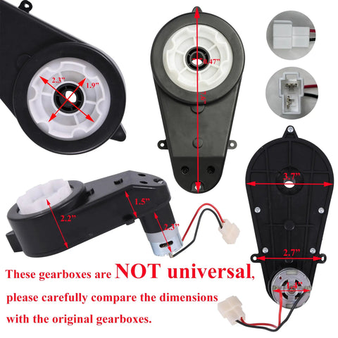 Turbocharged Two Pack Kids Ride On Car Gearbox 550 12V Motor 12000RPM High Speed Drive Engine detailed dimensions