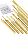 Brass Drive Pin Punch Set 8 Piece Non Marring Punch Kit For Watch Repair Jewelry Making Gunsmithing Crafting 3.5 Inch Length With Pin Sizes One Sixteenth Inch Three Thirty Seconds Inch One Eighth Inch Five Thirty Seconds Inch Three Sixteenths Inch Seven, displayed with carrying pouch.