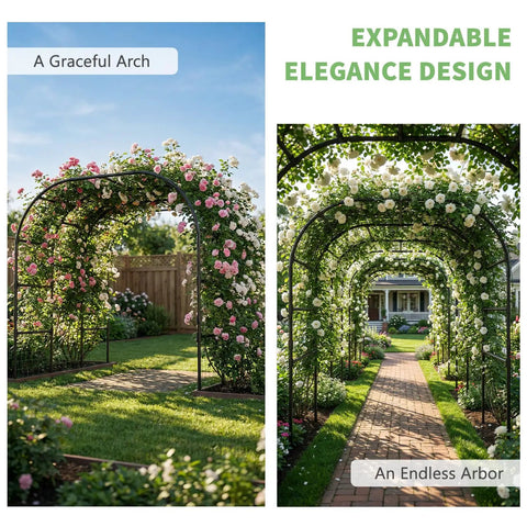 Tall 88 Inch Garden Arch Trellis for Climbing Plants, outdoor metal archway with flowers, creates elegant lawn decor pathway entry