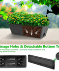 Get Your Garden Game On Point With This Set Of Two Deck Railing Planter Boxes That Clip Over Fence Rails Packed With Six Tough Plastic Flower Pots To Make Growing Herbs Veggies Or Blooms An Absolute Breeze For Chill Weekends And Easy Peasy Garden Vibes. Image of a planter box with flowers showing drainage holes and detachable bottom tray.